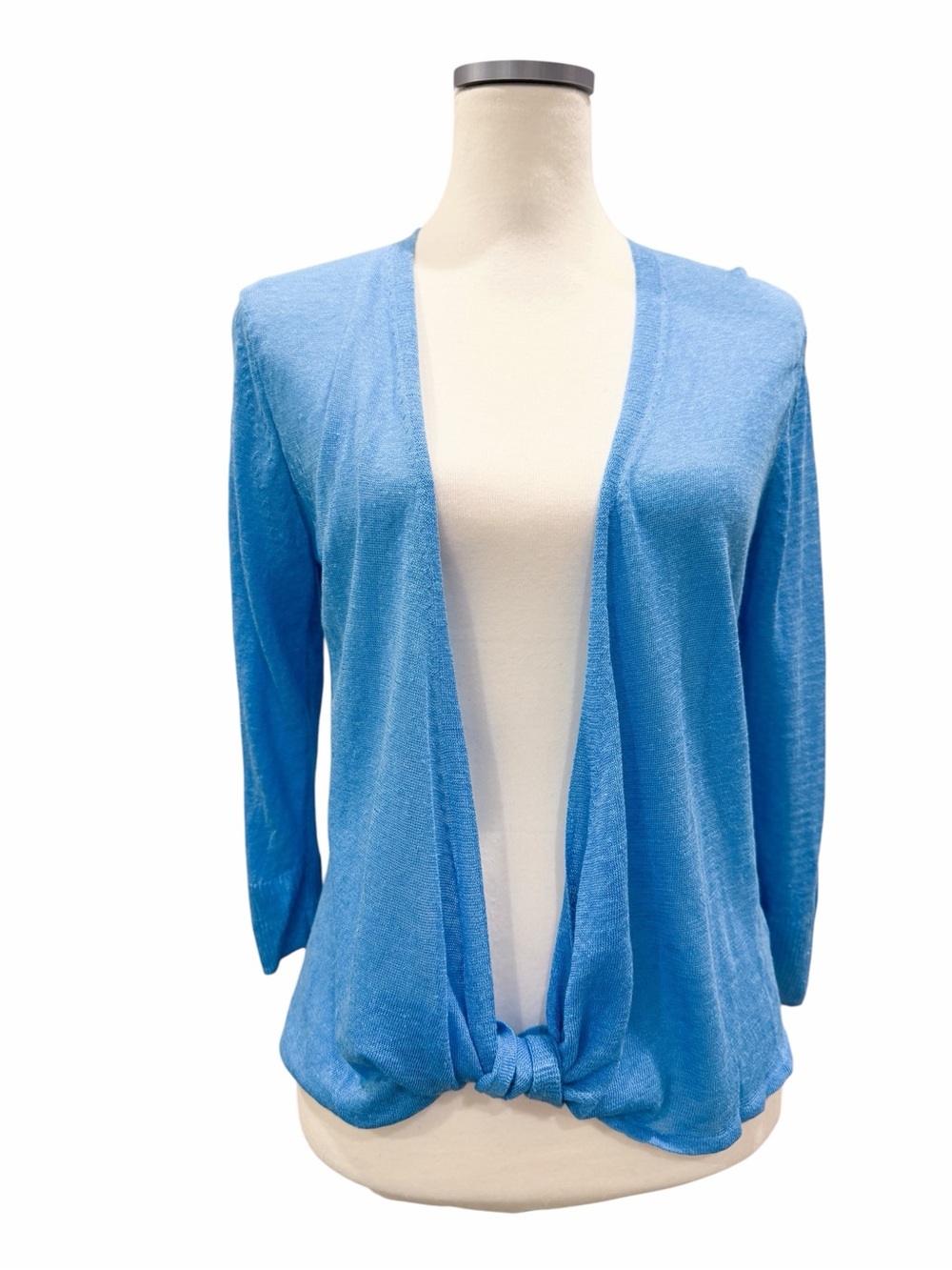 NIC+ZOE Lightweight 4 Way Slub Knit Linen Blend 3/4 Sleeve Cardigan Blue M NWT - Picture 9 of 16